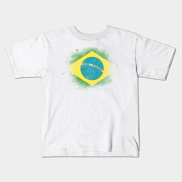 Brazil watercolor flag Kids T-Shirt by Mig's Design Shop